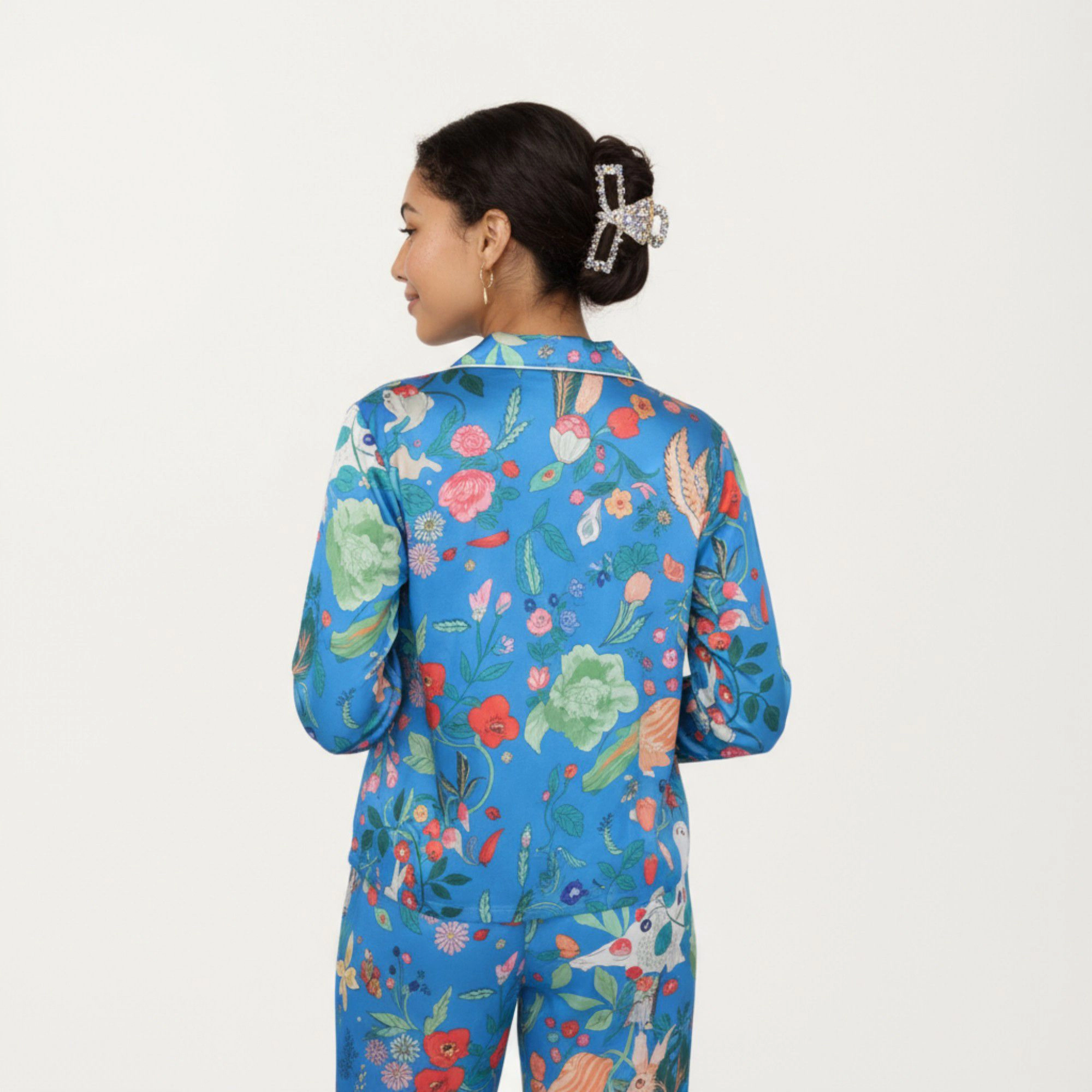 Anna-Kaci Women's 2-Piece Long Sleeve Button Front Pajama Set with Botanical Animal Print and Soft Silky Fabric
