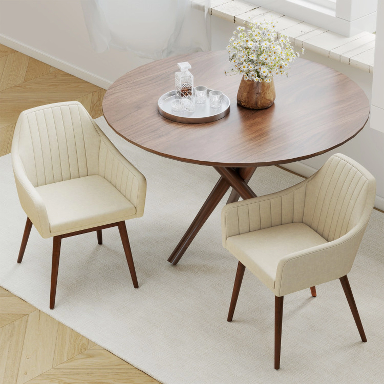 SUGIFT Set of 2 Upholstered Dining Accent Chairs with Padded Backrest and Seat 286-lb Capacity 19.5-in Seat Height Beige