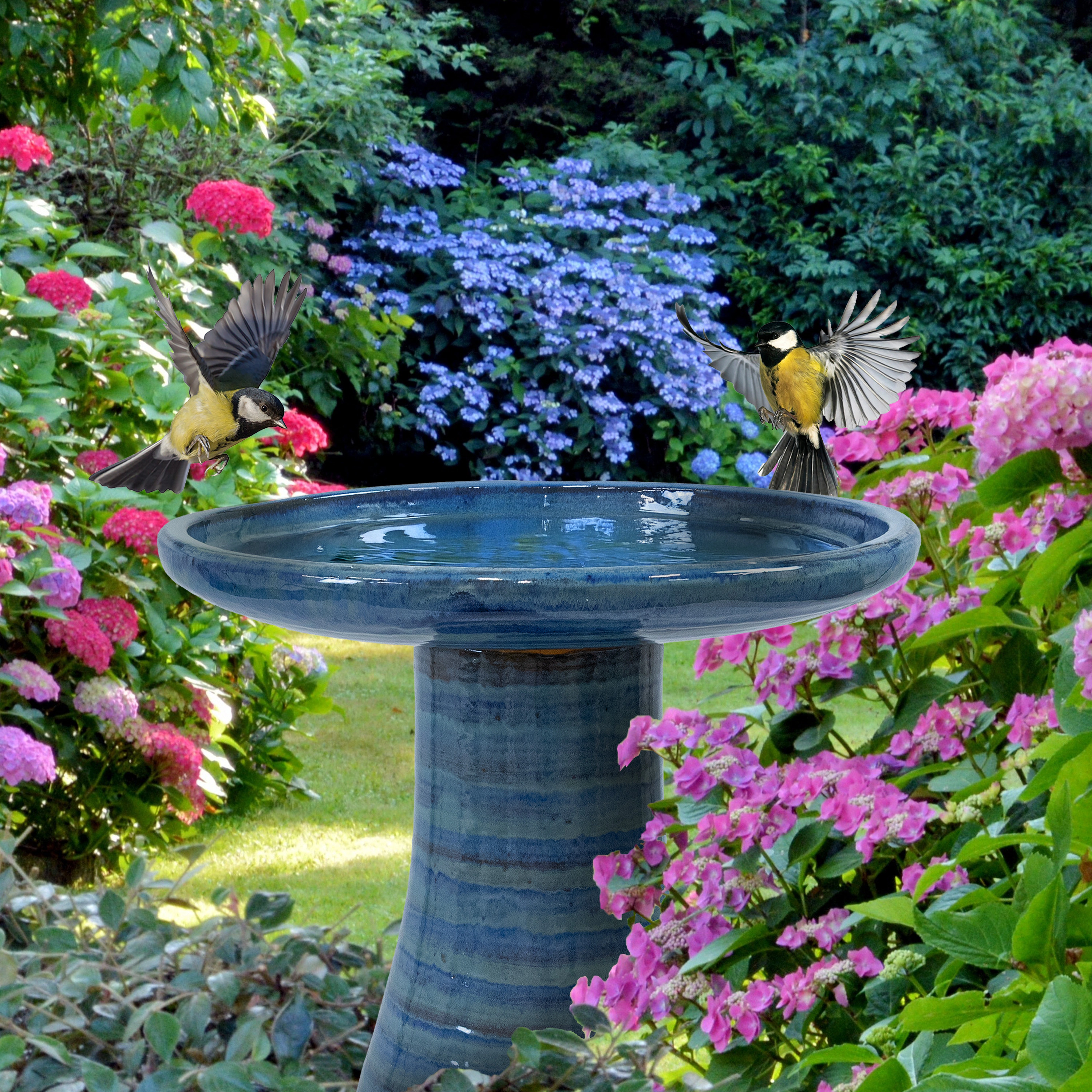 Sunnydaze Ceramic Bird Bath, Weather-Resistant Finish, 21” H, Cloud Swirl