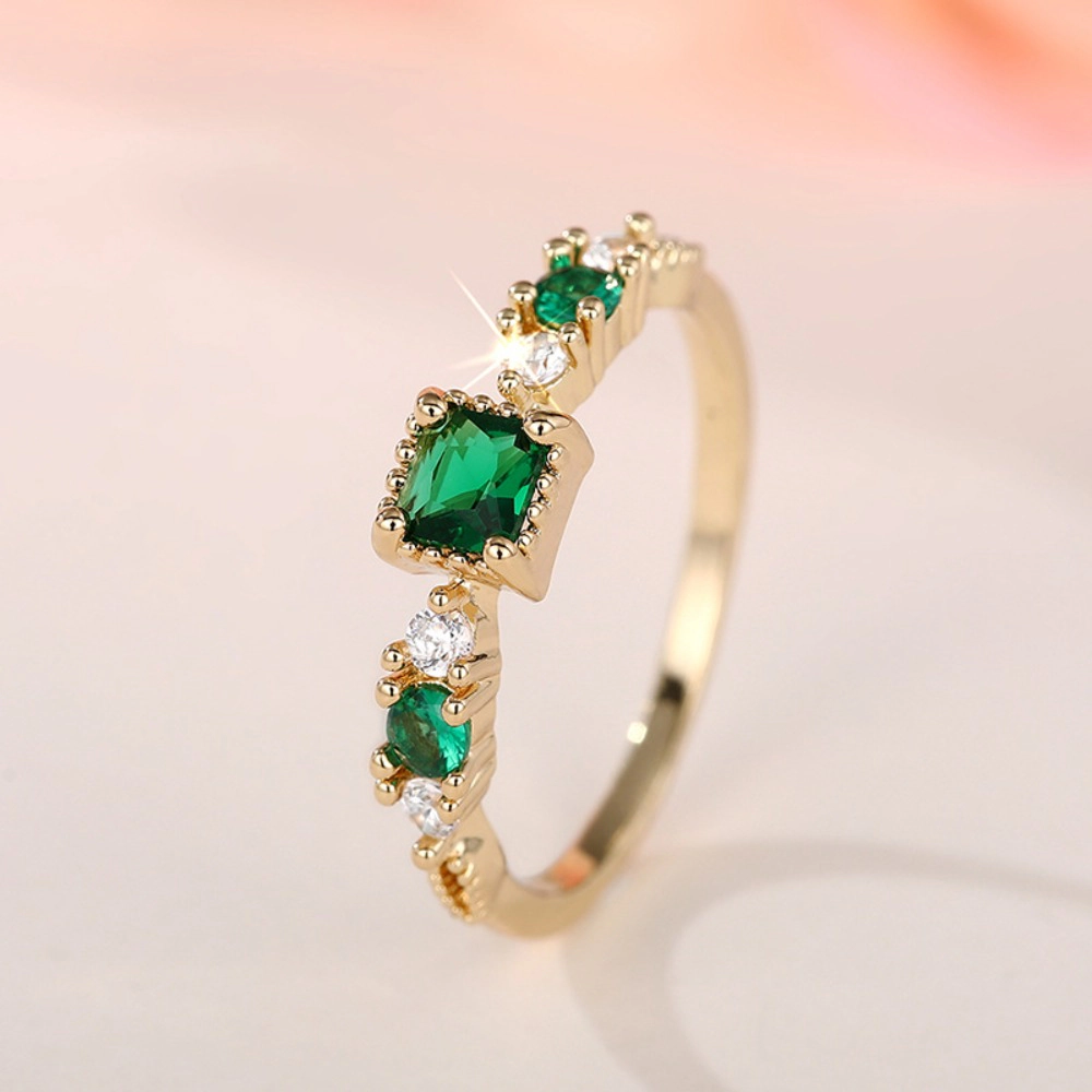 Wardrobe Whimsy Vintage Gold Tone Square Green Cubic Zirconia Stackable Ring for Women