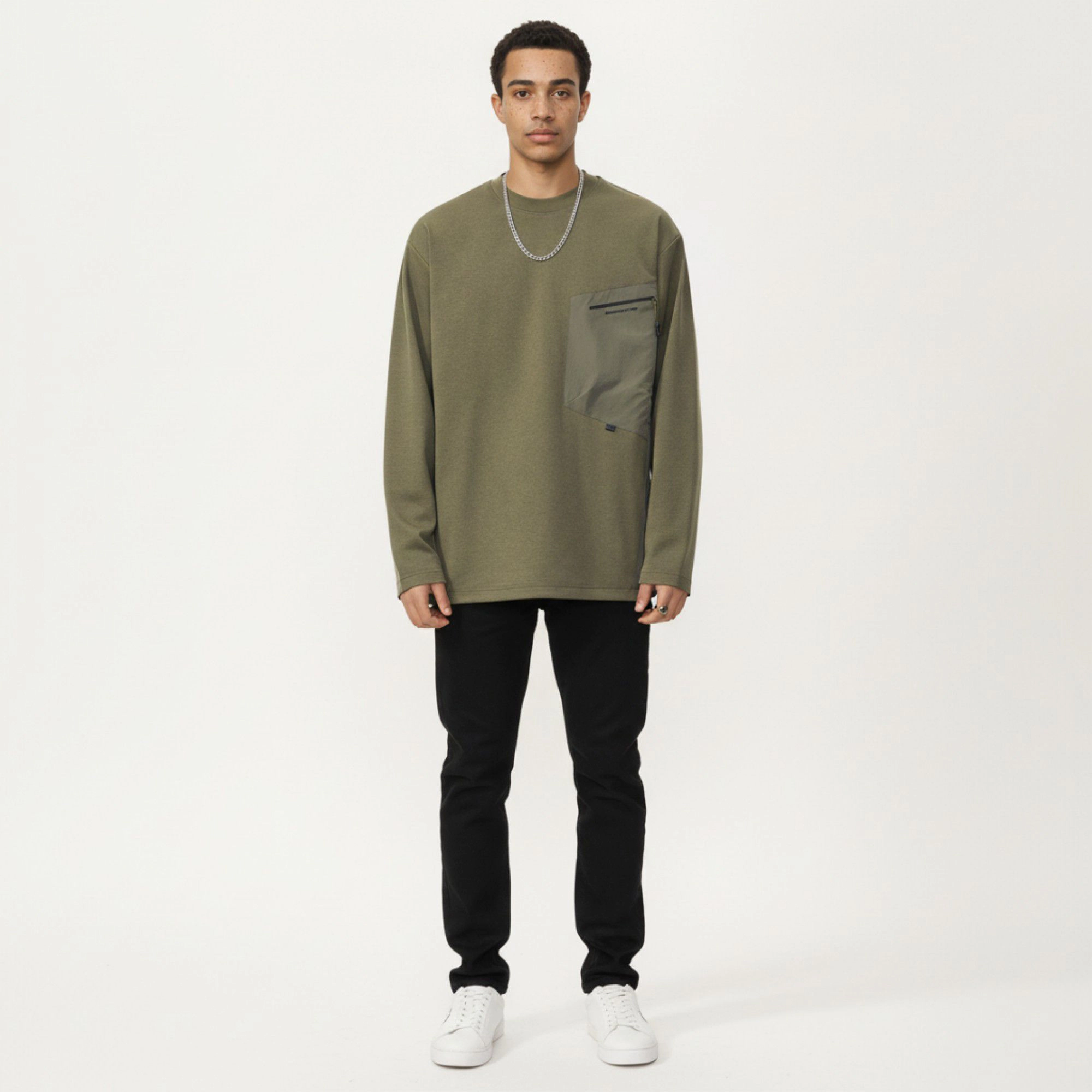 Anna-Kaci Men's Long Sleeve Crewneck Top with Utility Chest Pocket and Relaxed Fit
