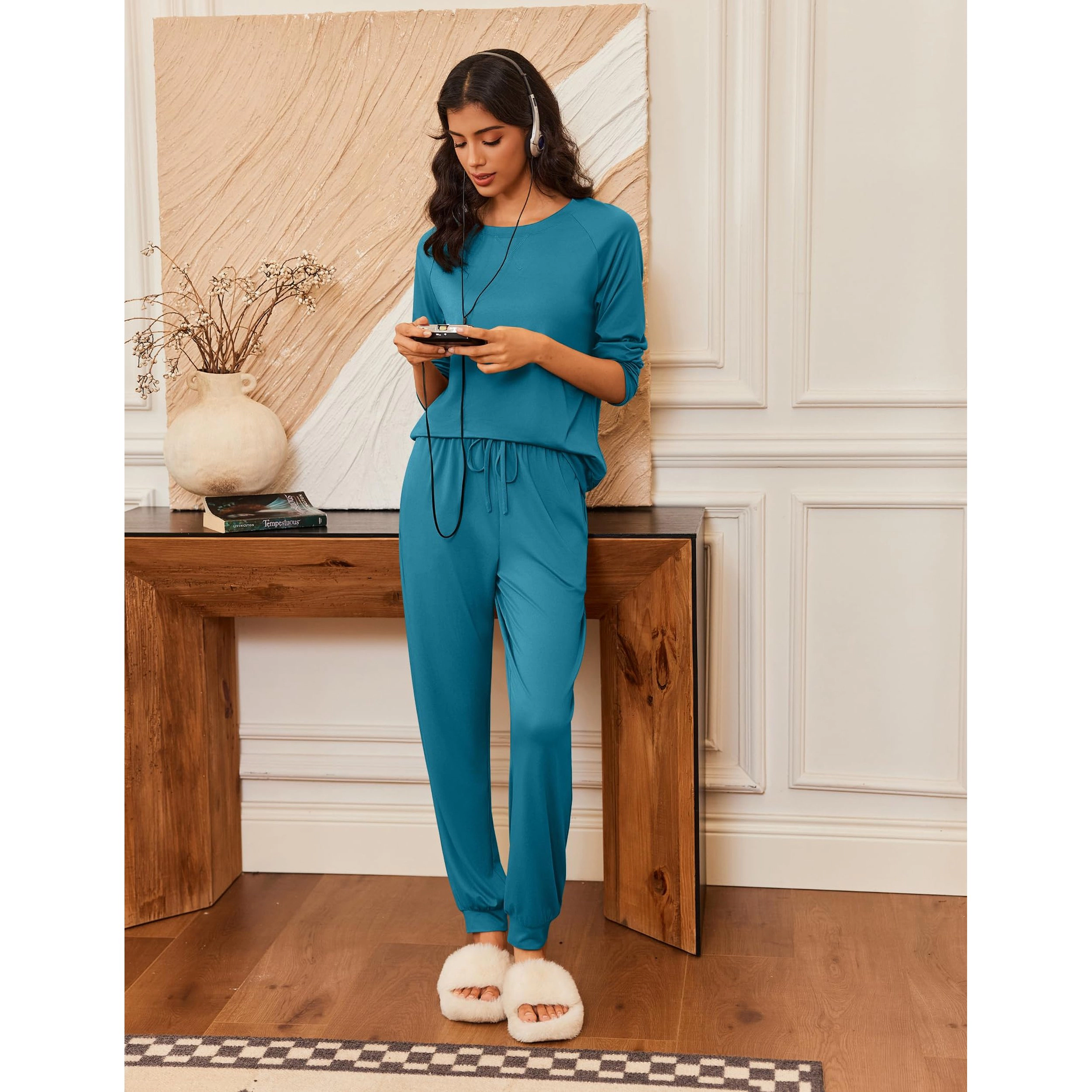 Ekouaer Pajamas Womens Long Sleeve Pajama Set Two Piece Loungewear Sleepwear with Jogger Pants