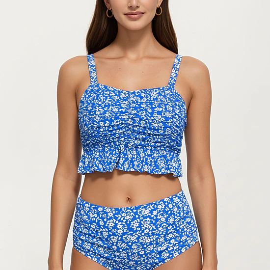 Anna-Kaci Women's Floral Print Ruffled Maternity Bikini Set with High-Waisted Bottoms