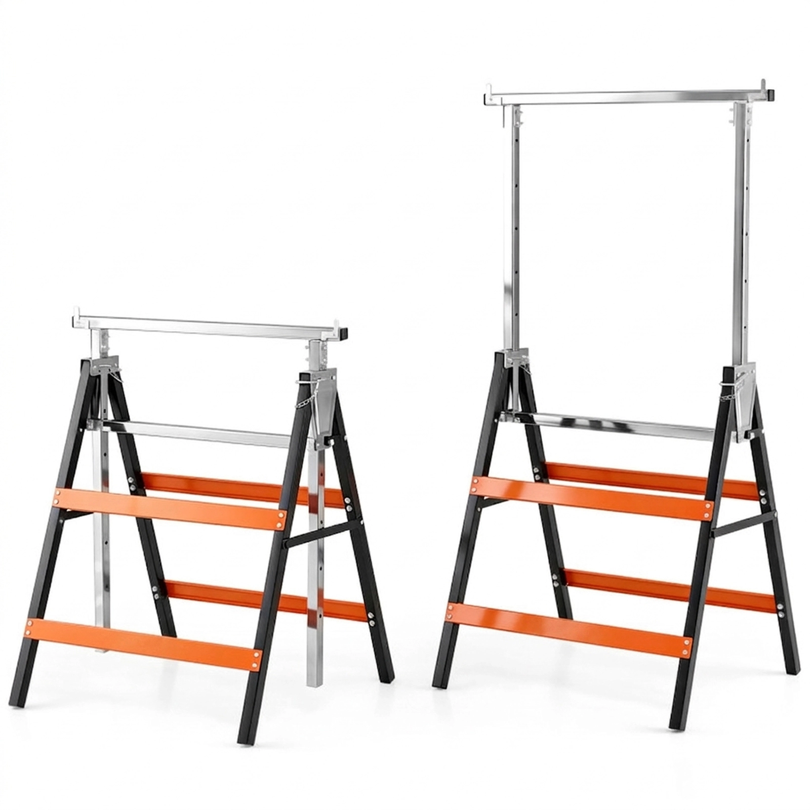 SUGIFT 2 Pack Foldable Metal Saw Horses with 440-lb Capacity 6-Level Height and Top Limit Clips