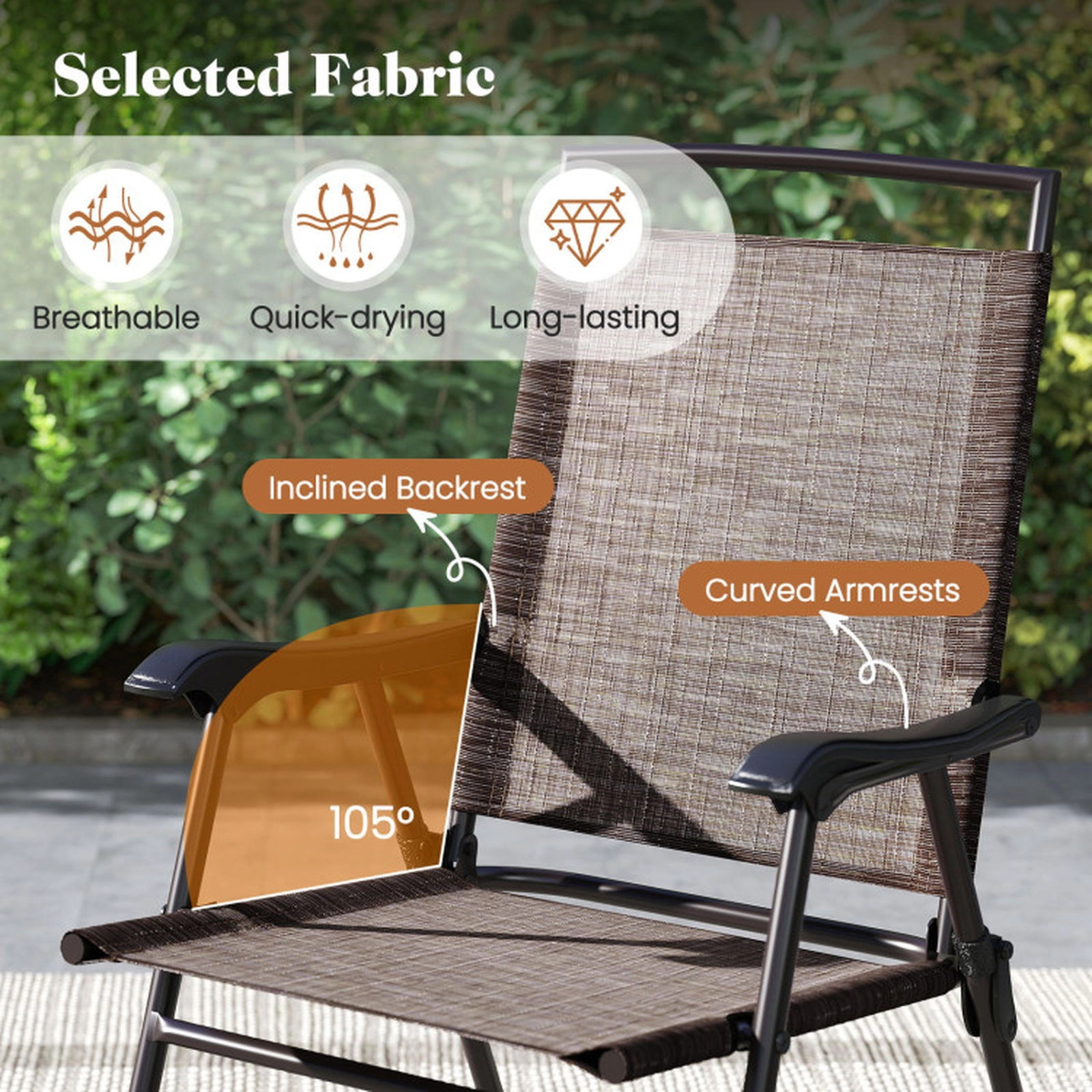 SUGIFT 3-Piece Brown and Black Outdoor Bistro Set with Tempered Glass Table and Folding Chairs