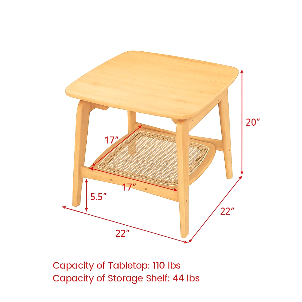 Hivvago Bamboo Accent Table with Faux Rattan Lower Storage Shelf