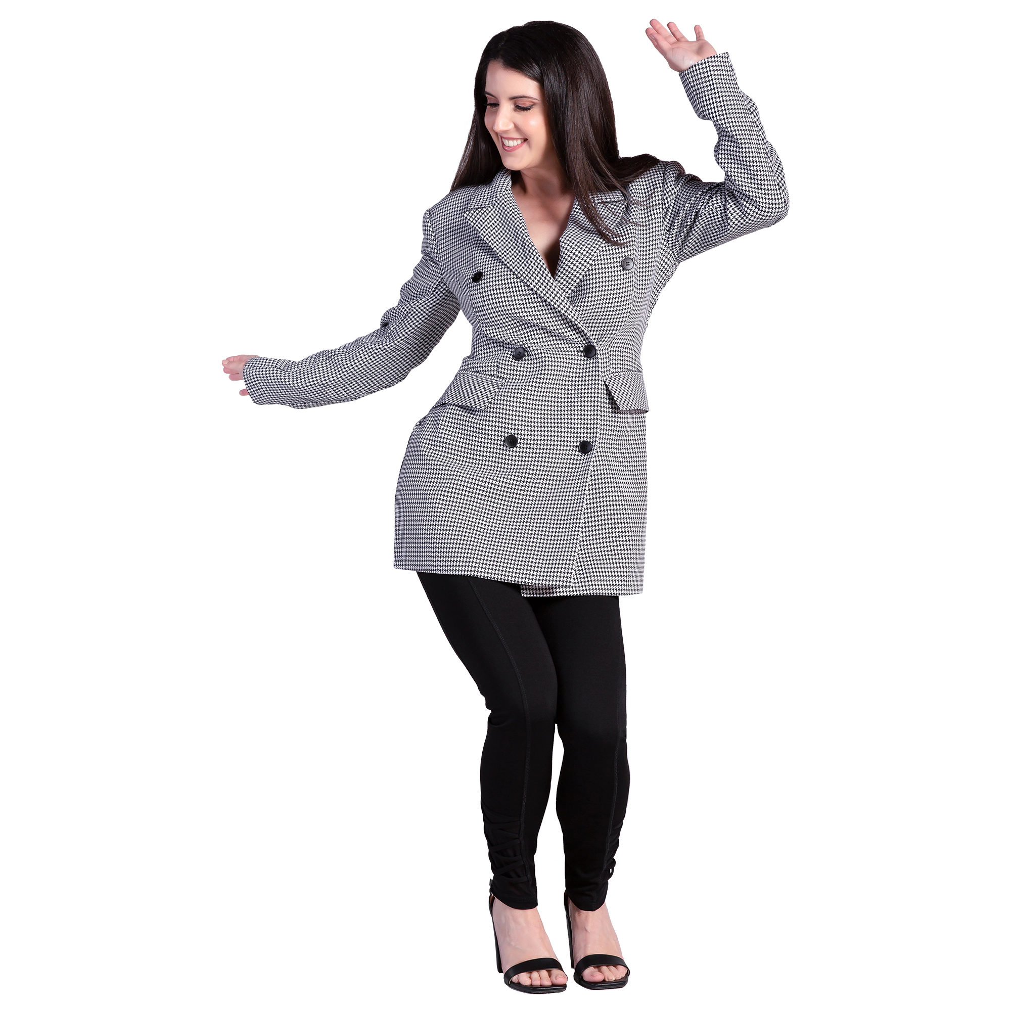 Standards and Practices Womens Houndstooth Double-Breasted Blazer Mini Dress