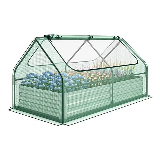 LJG 6 x 3 x 3 Feet Galvanized Raised Garden Bed with Greenhouse