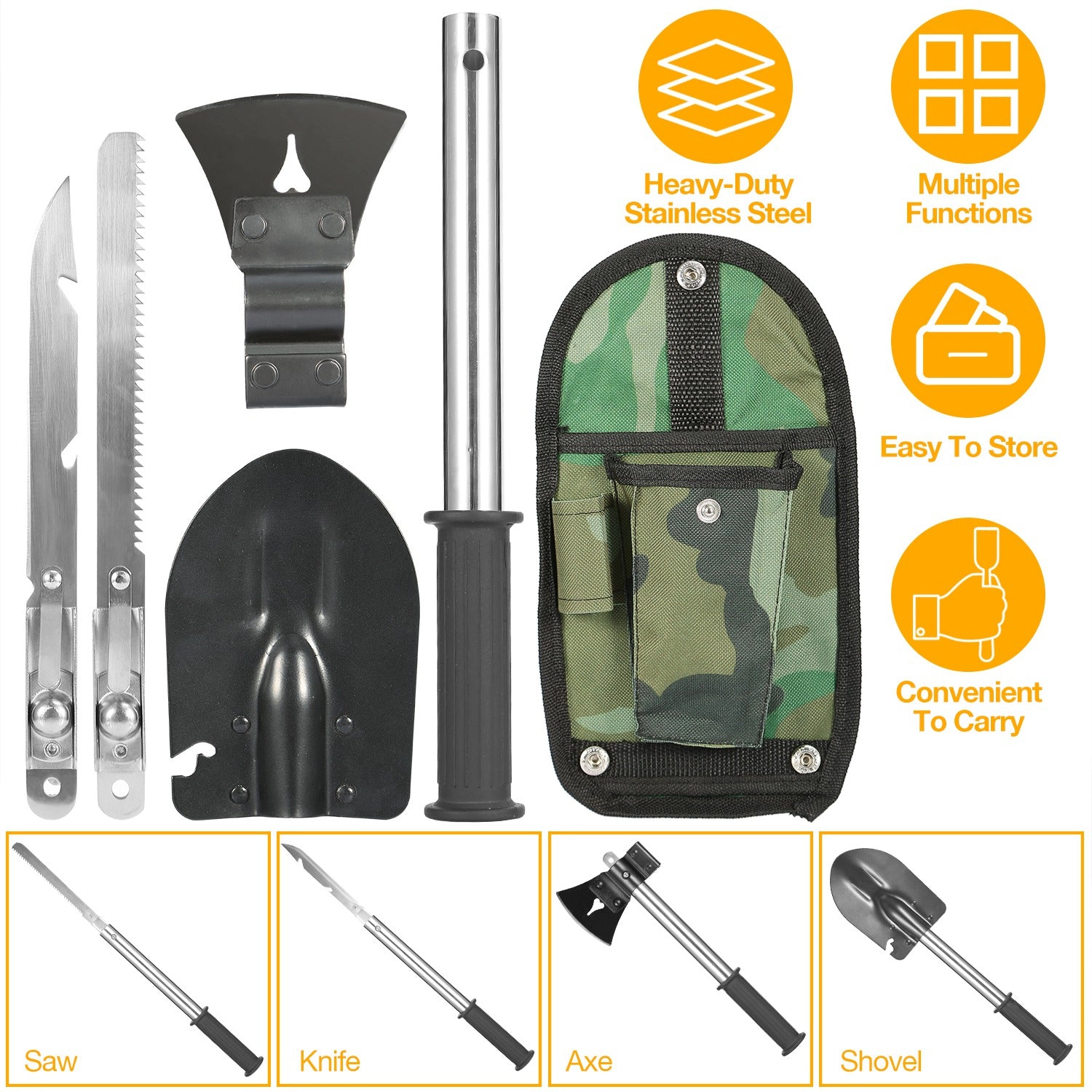 GBruno 6-in-1 Survival Multi-Tool Shovel Kit