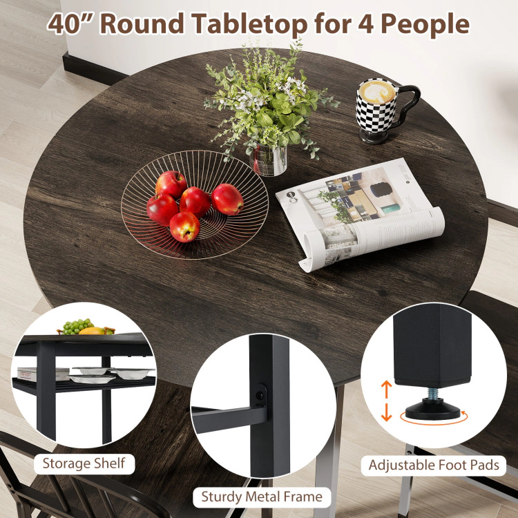 Hivvago 5-Piece Round Dining Table Set With Storage Shelf For Room