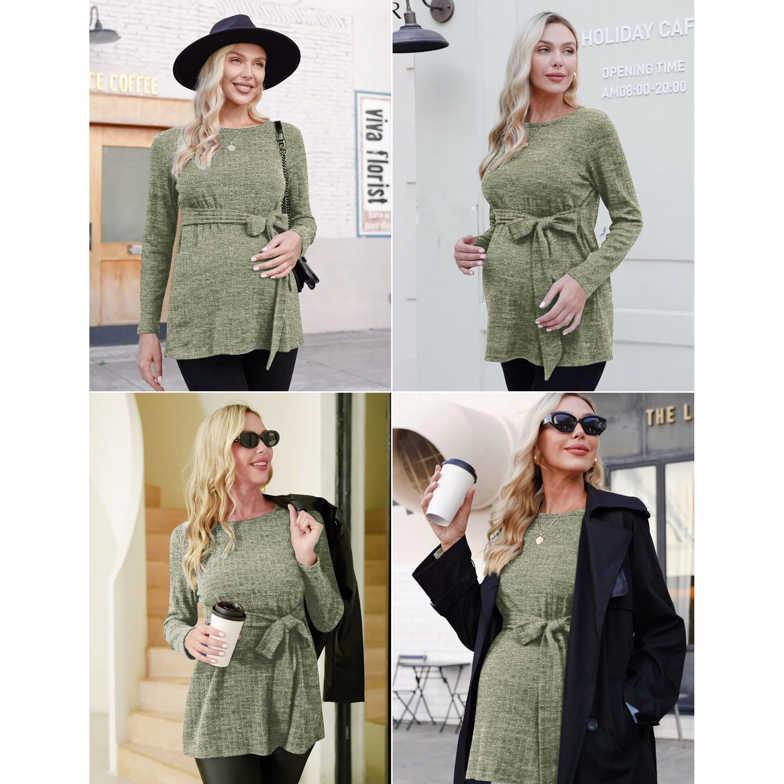 Ekouaer Womens Maternity Shirts Long Sleeve Pregnancy Tops Ribbed Knit Winter Pregnant Blouses