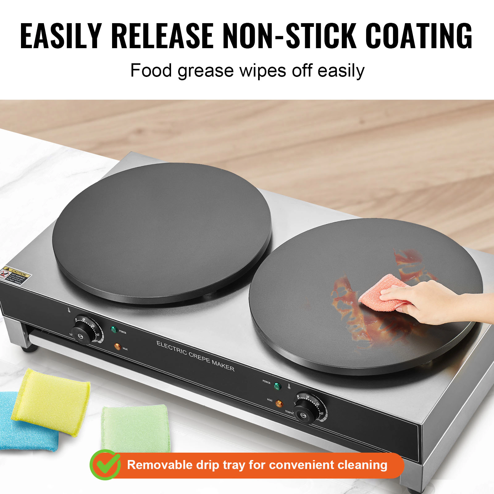 HONGGE Electric Crepe Maker, 16-Inch Commercial Crepe Machine, Flat Plate Crepe Griddle, Nonstick Stainless Steel