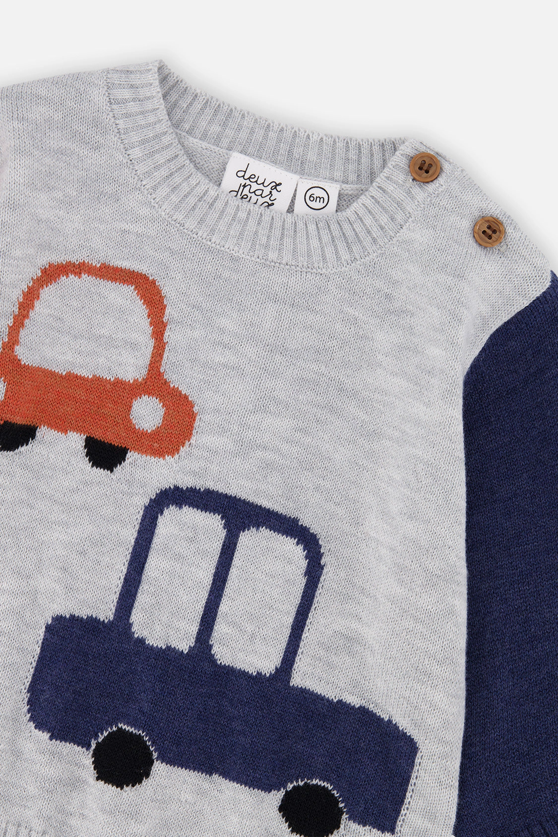 Deux par Boys Knitted Car Intarsia Raglan Sleeve Top and Pants Set