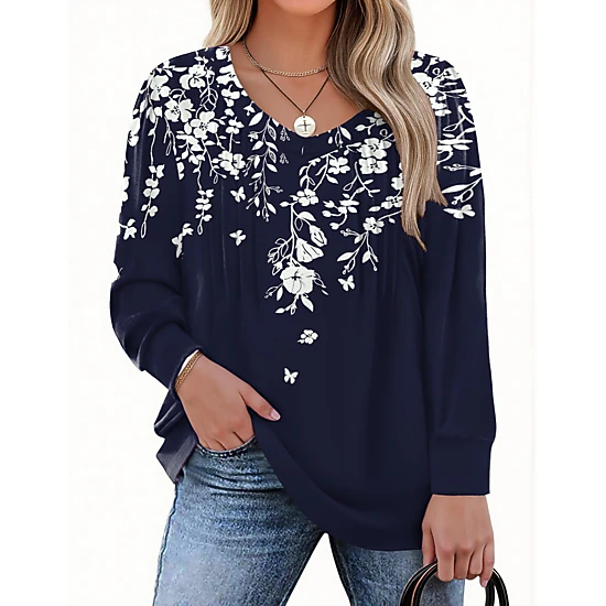 Zeagoo Women Pleated V Neck Tunic Blouse