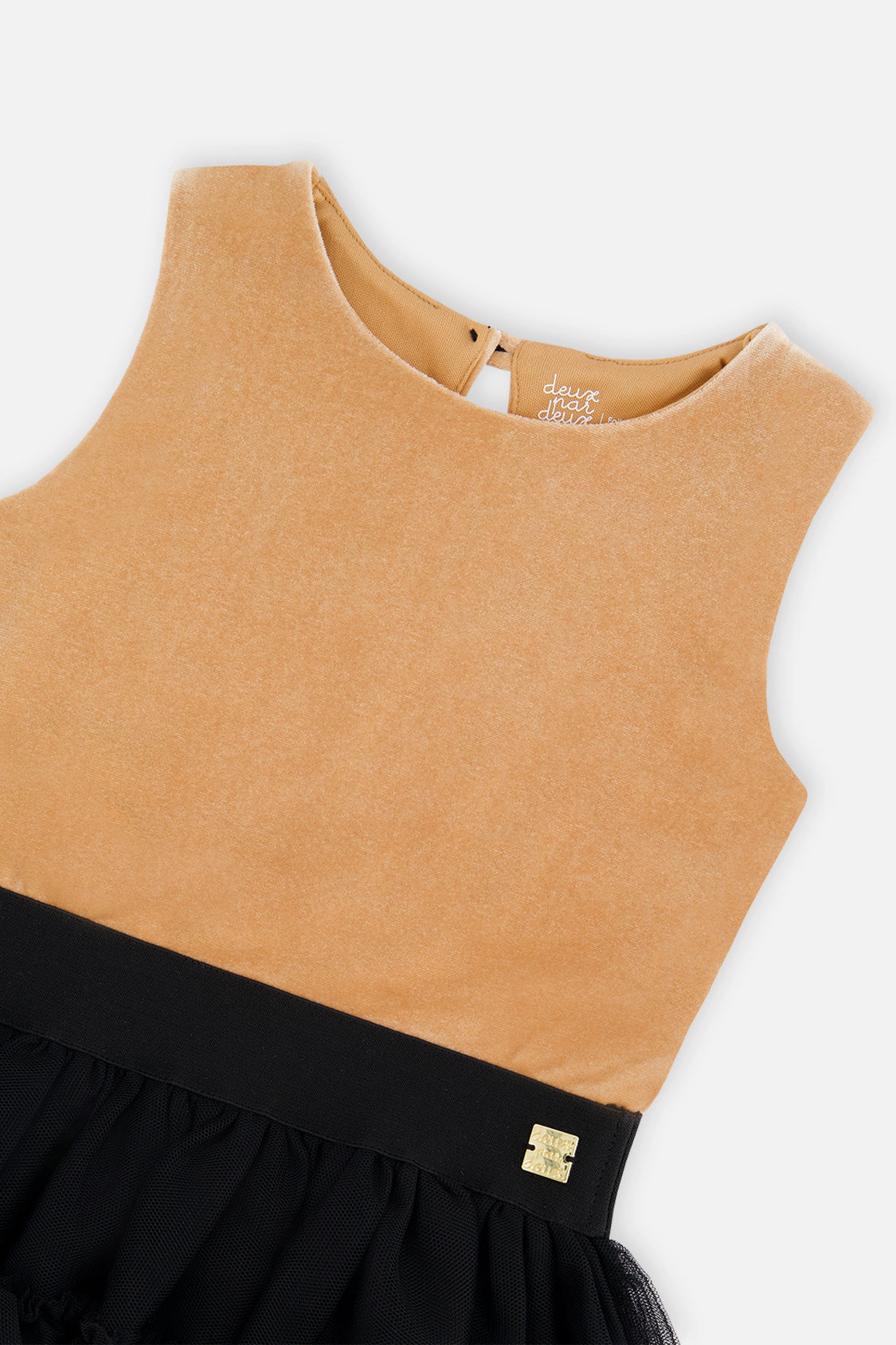 Deux par Deux Girls Bi-Material Sleeveless Tiered Mesh Ruffle Dress