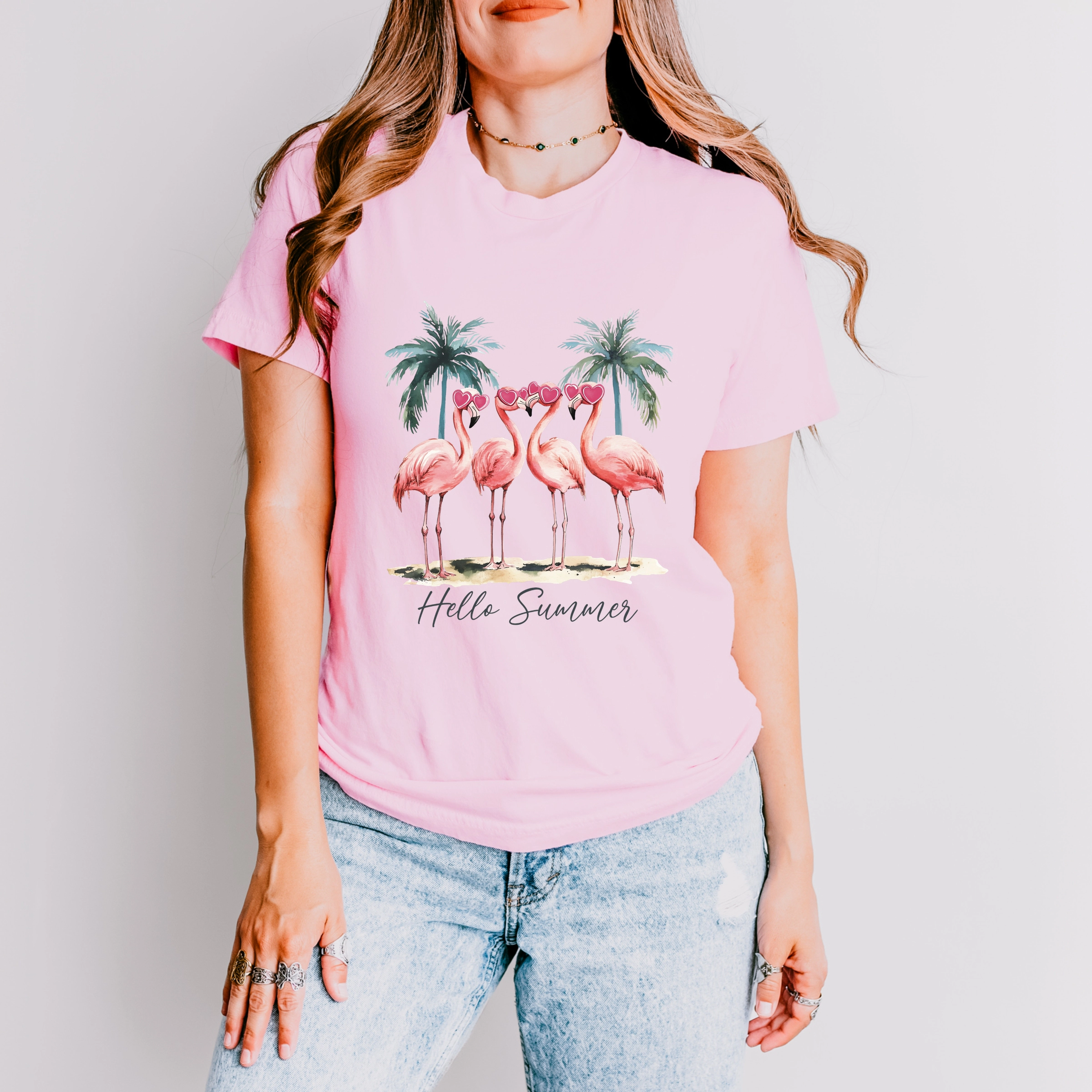 Simply Sage Market - Hello Summer Flamingos Women's Short Sleeve Graphic T-Shirt