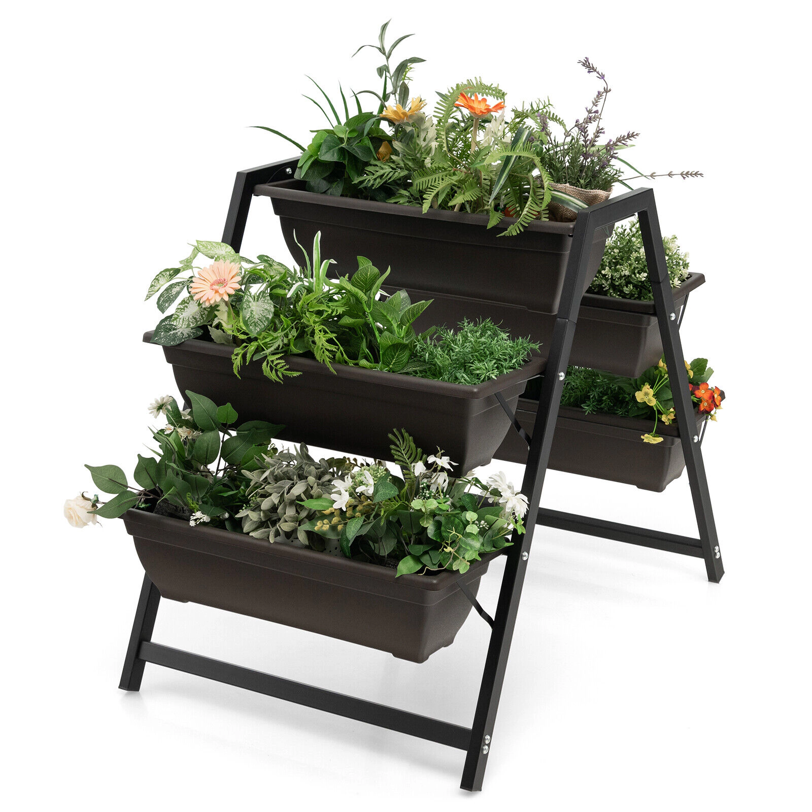 SUGIFT 3-Tier Black Vertical Raised Garden Bed with 5 Hanging Plant Boxes 25.5-in W 36-in D 31-in H 55-lb Per Box