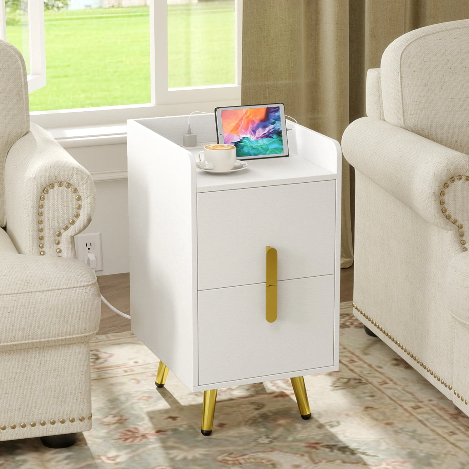 Hivvago Nightstand Side Tables with 2 Drawers and USB Ports