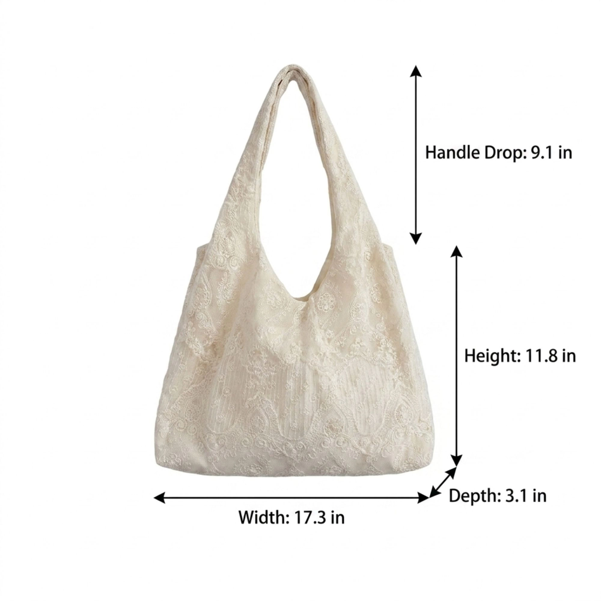 Alilang Women's Lace Hobo Shoulder Bag with Floral Embroidery and Inner Pocket, White