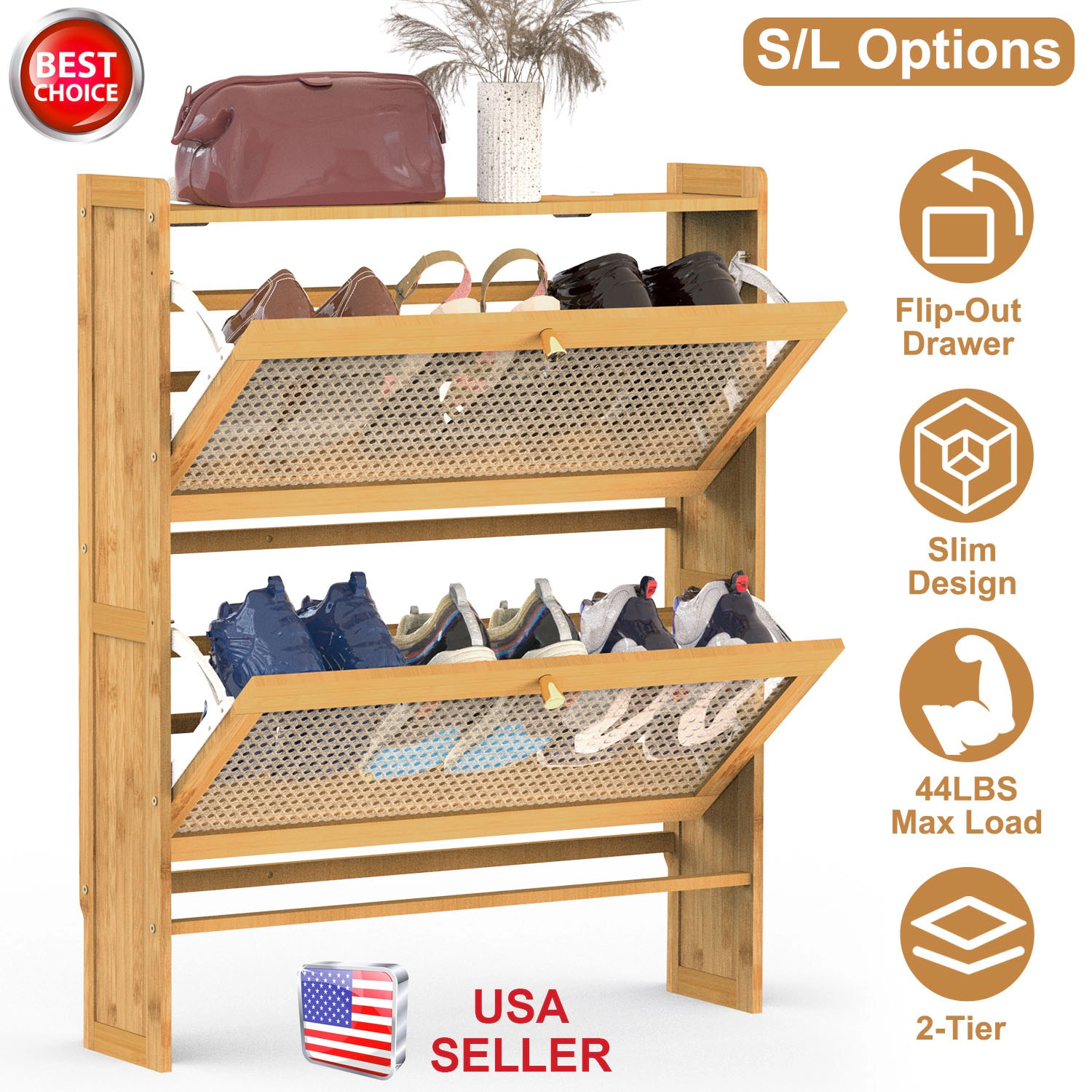 NEW Home Unisex 2-Tier Bamboo Shoe Cabinet