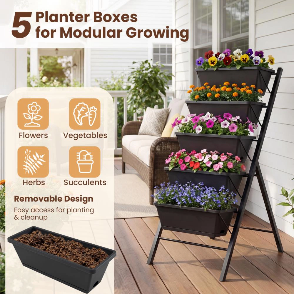 Hivvago 5-Tier Vertical Raised Garden Bed with Drainage Holes for Patio
