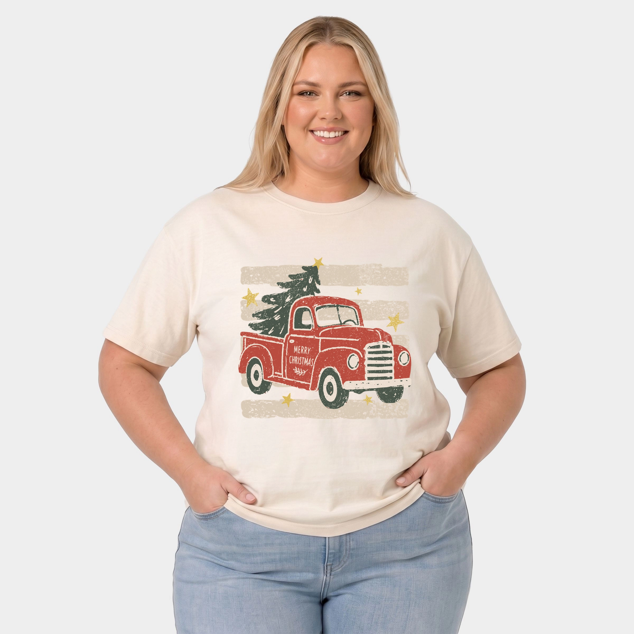 Simply Sage Market - Women's Plus Garment Dyed Tee Red Truck Stripes