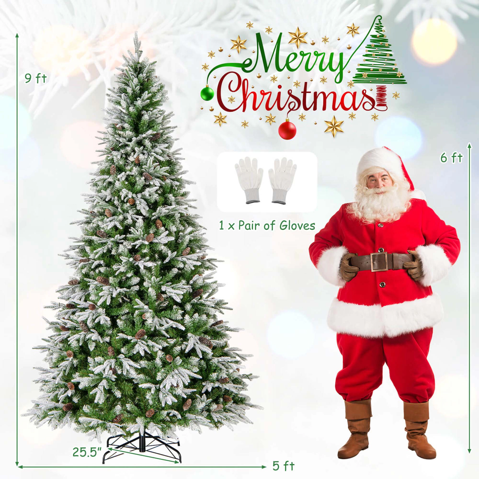 Costway 6/7.5/9 FT Artificial Christmas Tree Hinged Xmas Tree with 765/1135/1871 Branch Tips 280/470/690 Lights
