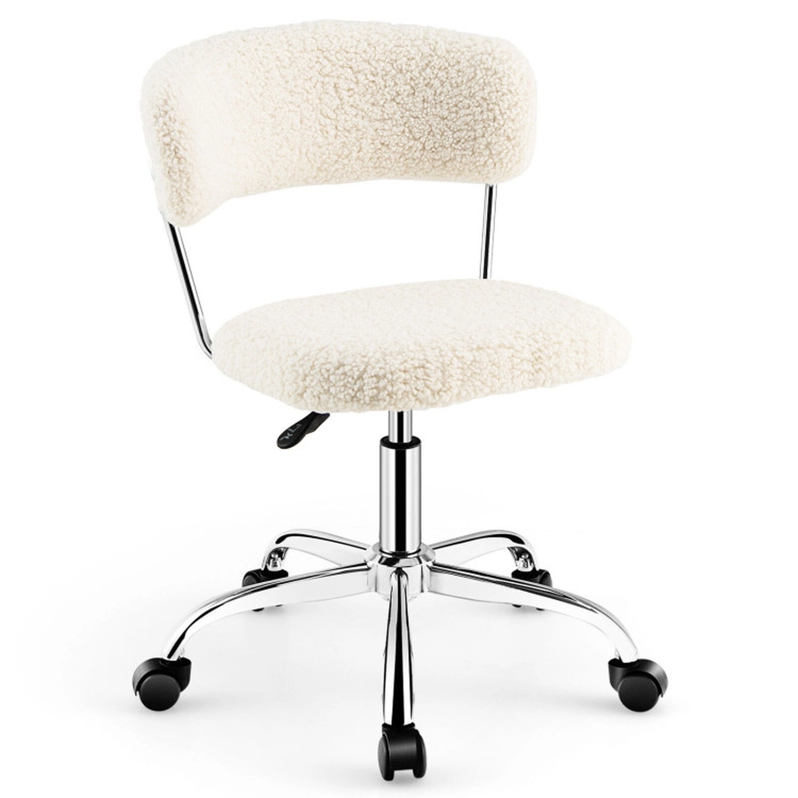 SUGIFT Armless Sherpa Vanity Desk Chair with Padded Swivel Seat and Casters 330-lb Chair Capacity White
