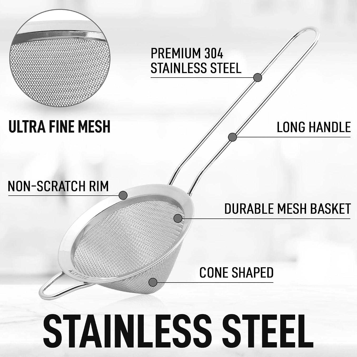 Zulay Kitchen Stainless Steel Fine Mesh Strainer for Kitchen