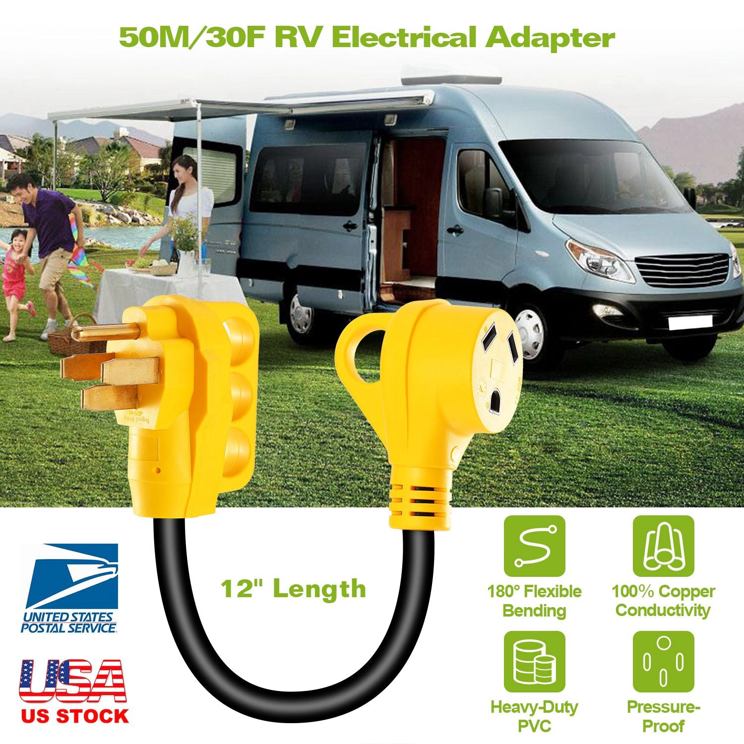 GBruno RV Electrical Adapter 50A Male To 30A Female
