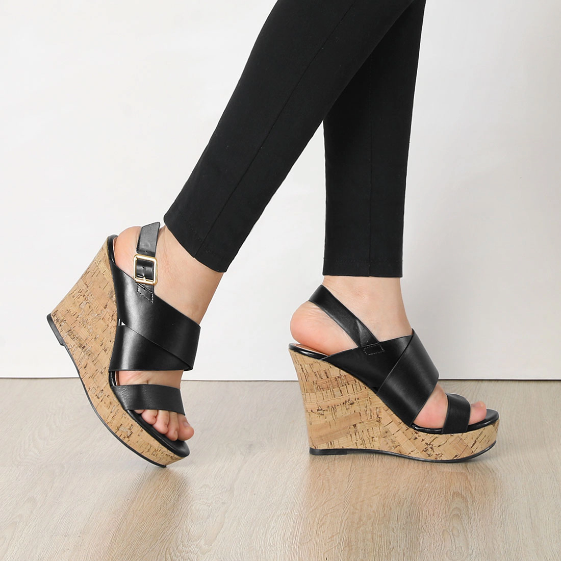 BLISSFUL STEP Women's Wood Wedges Platform Wedge Sandals