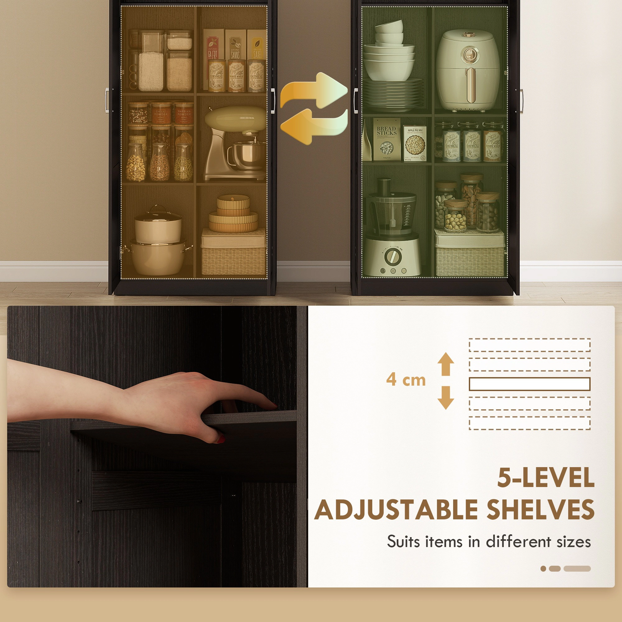 HONGGE Farmhouse Pantry Cabinet, 71" Tall Kitchen Pantry Storage Cabinet with Soft-Close Hinges, Adjustable Shelves