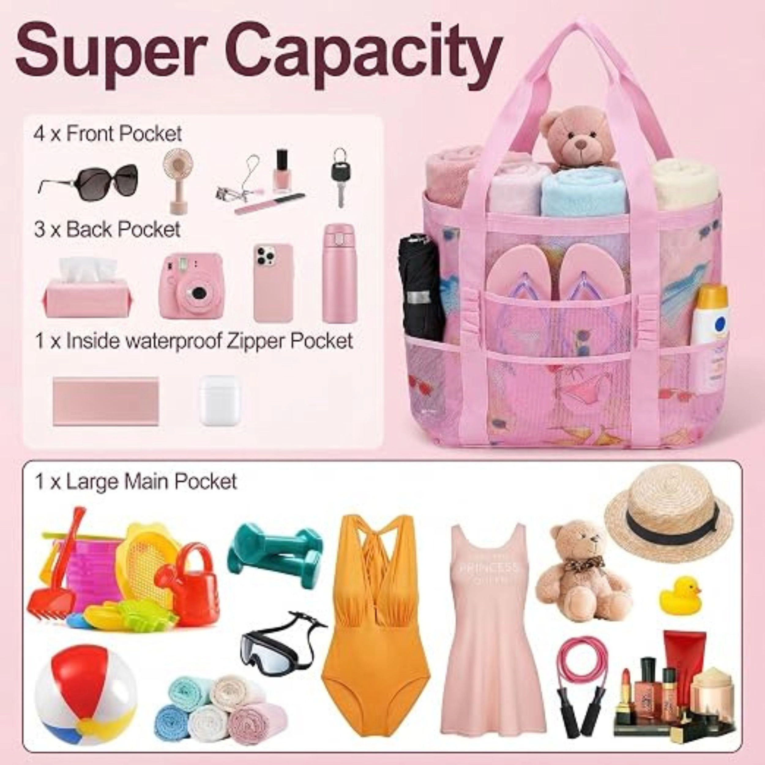 SS Design Mesh Beach Bag for Women Waterproof Sandproof Tote