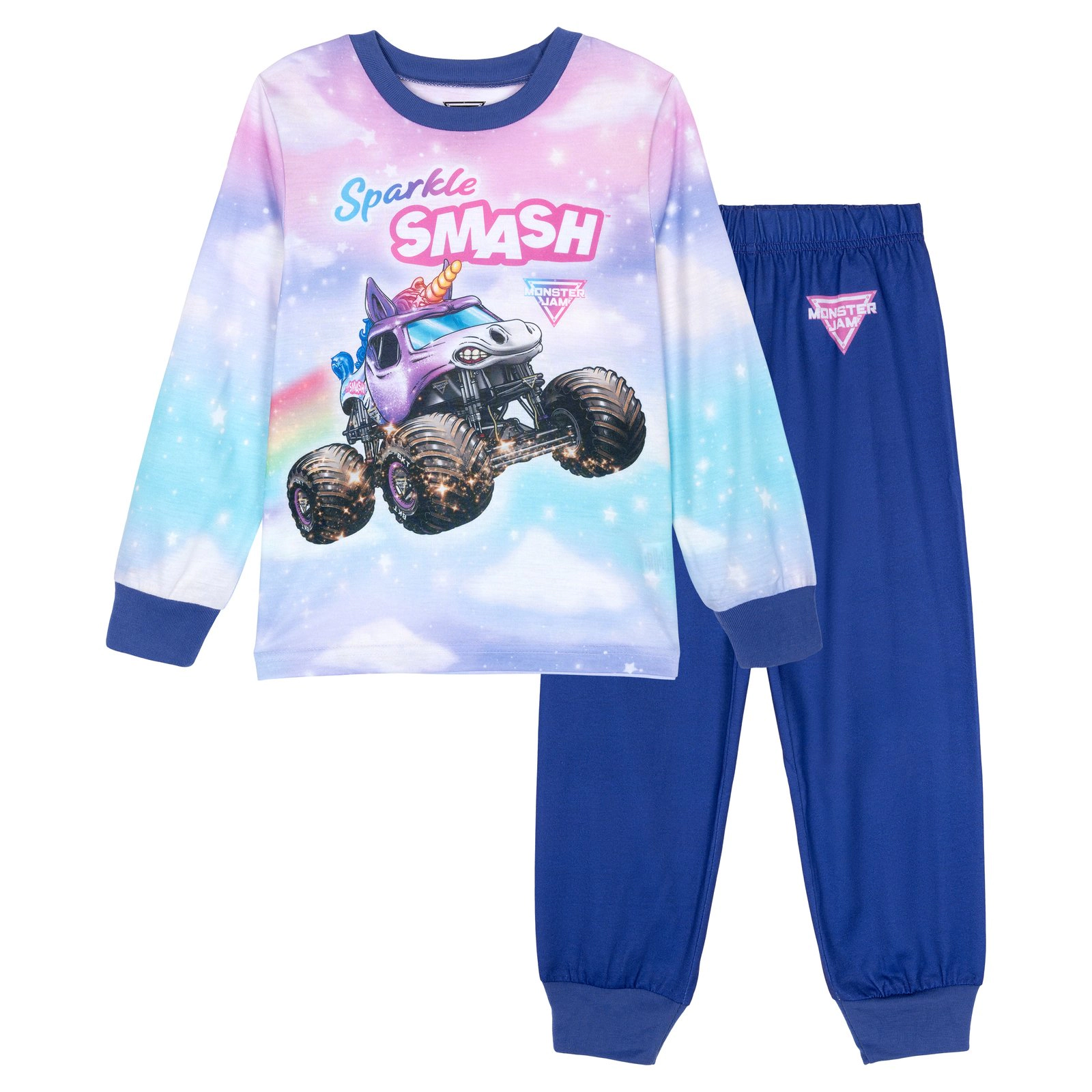 Monster Jam Sparkle Smash Girls' 2-Piece Pajama Shirt and Pants Set
