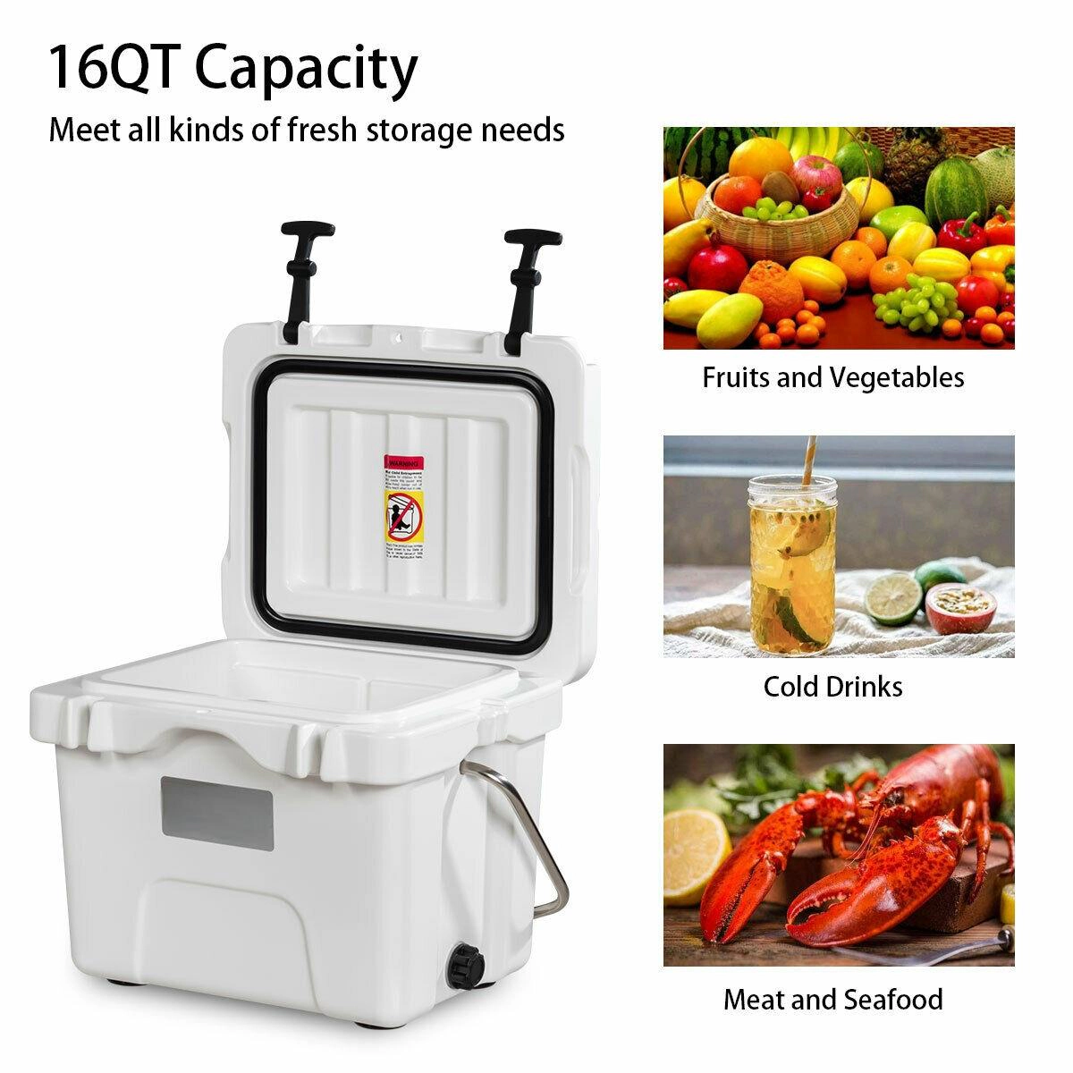 SUGIFT 16 Quart Insulated Ice Cooler 24-Can Capacity with 2 Cup Holders PE PU Construction 10-lb Net Weight White