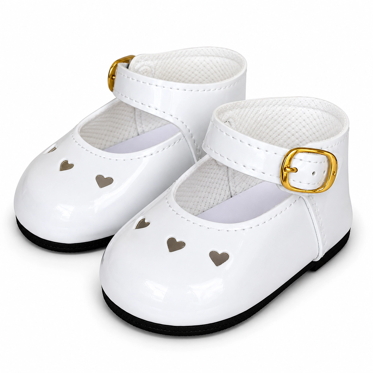 MBD Girl Doll Shoes White Heart Mary Jane Shoes for 18 Inch Dolls