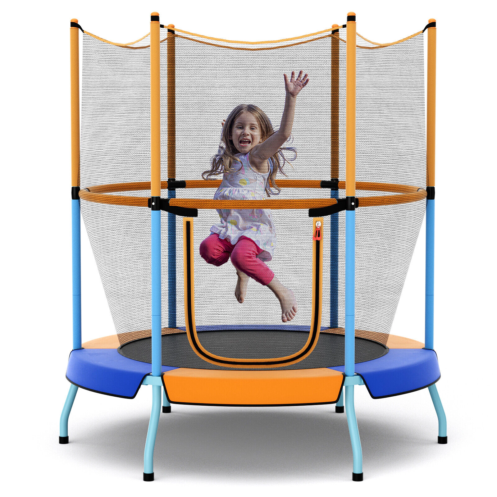 SUGIFT 48-in Toddler Trampoline with Safety Enclosure Net 265-lb Capacity Ages 3-6 Years 52-in Frame Blue and Orange