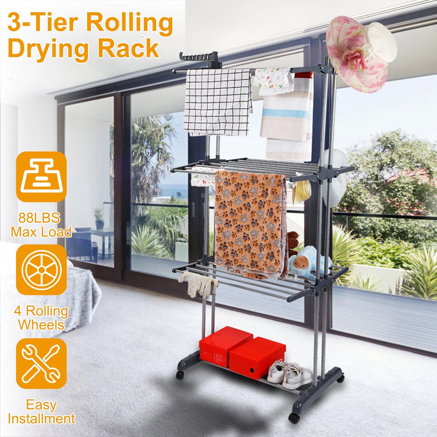 GBruno Clothes Drying Rack Rolling Collapsible Laundry Dryer Hanger Stand Rail Shelve
Wardrobe Clothing Drying
