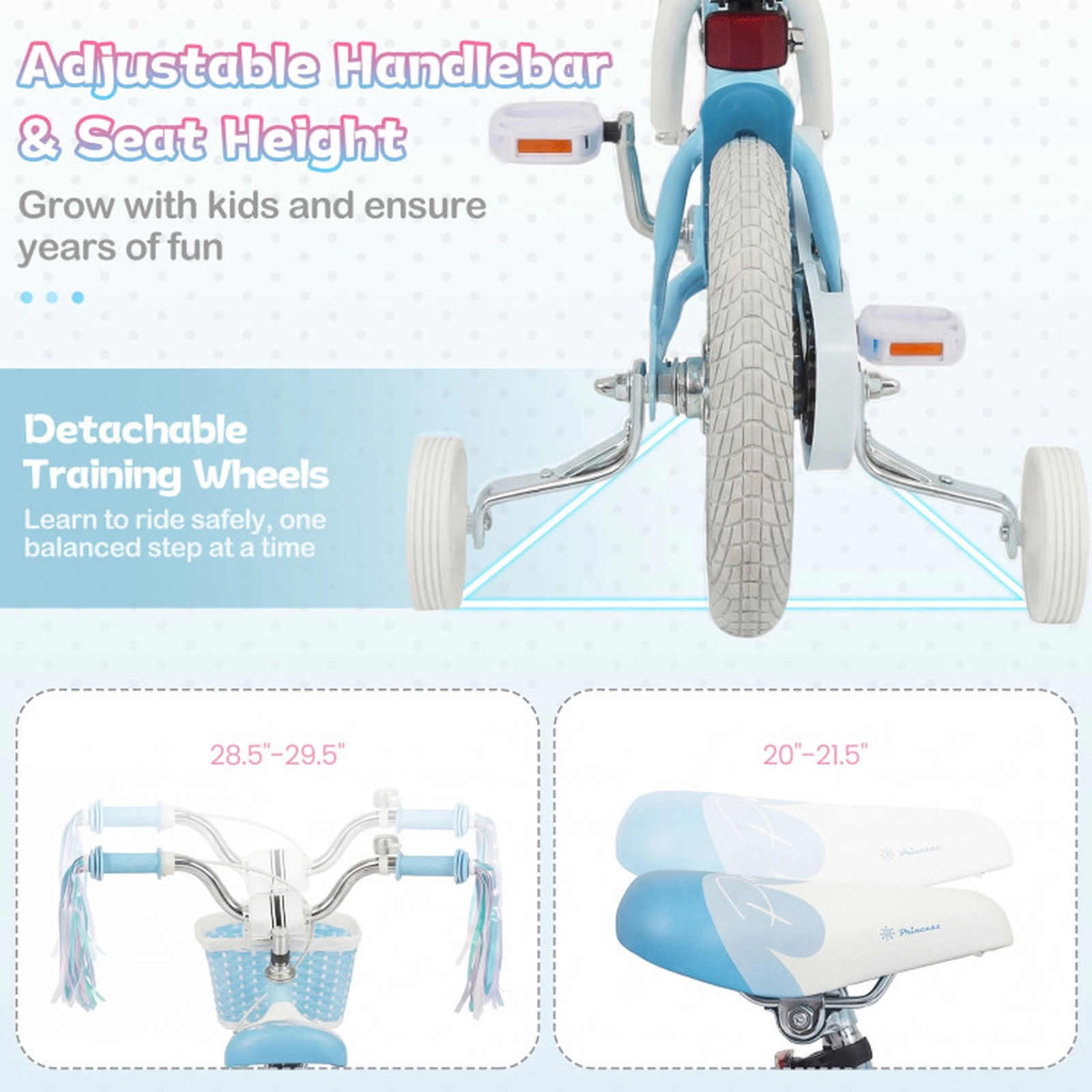SUGIFT 14-in Blue Kids Bike with Training Wheels Storage Basket Streamers and Mermaid Graphics