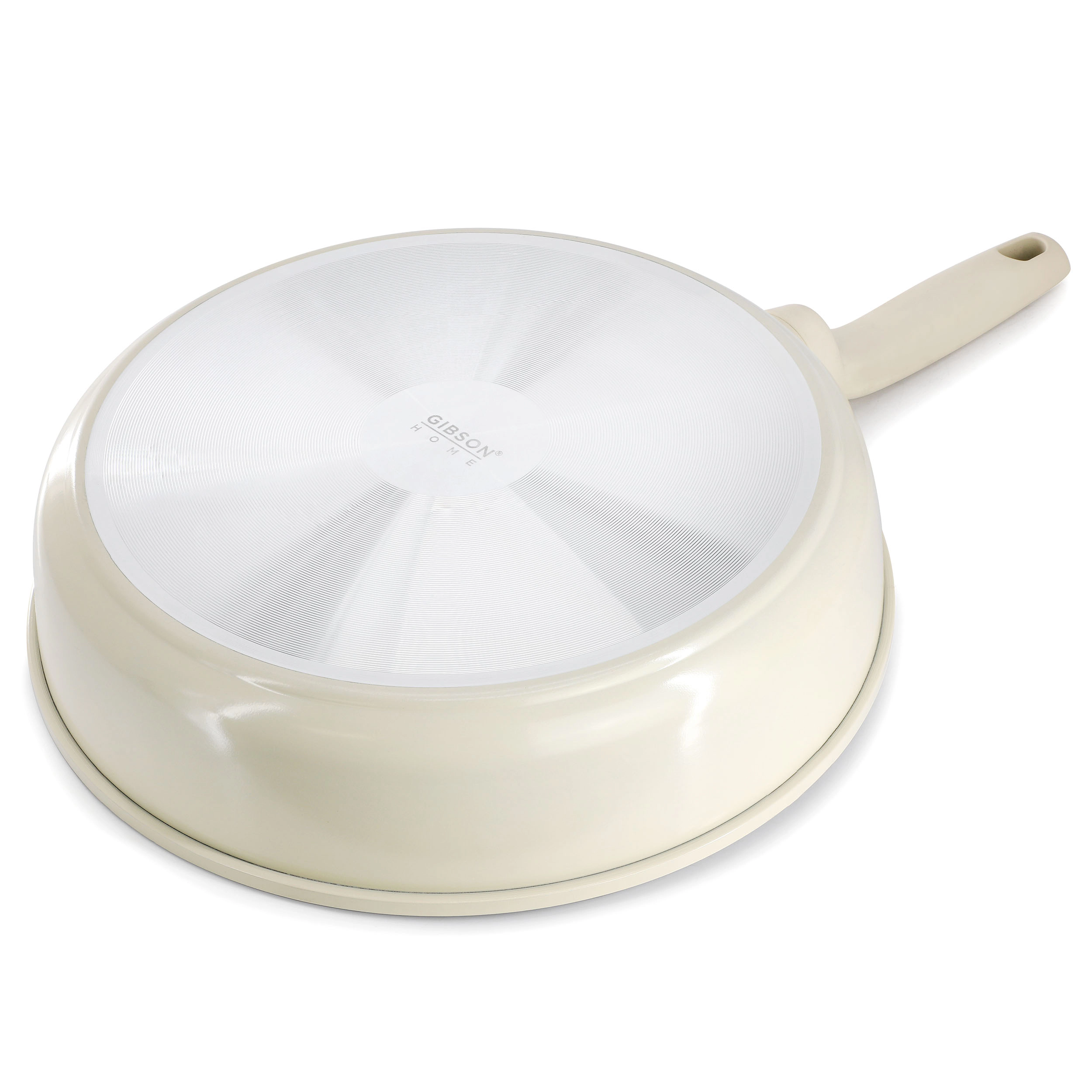 Gibson Home Barnsdall 11 Inch 4 Quart Ceramic Nonstick Alimunium Saute Pan with Lid in Cream