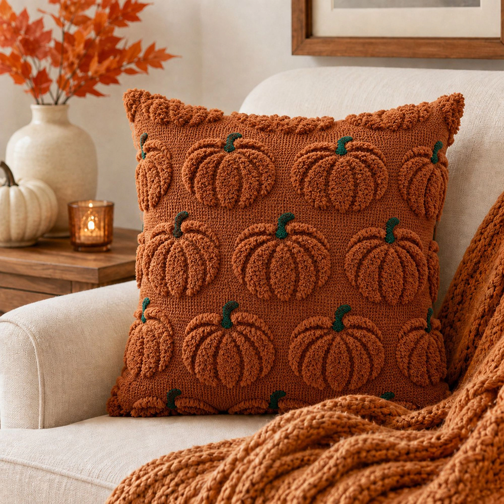 Alilang Fall Textured Tufted Pumpkin Decorative Throw Pillow Cover
