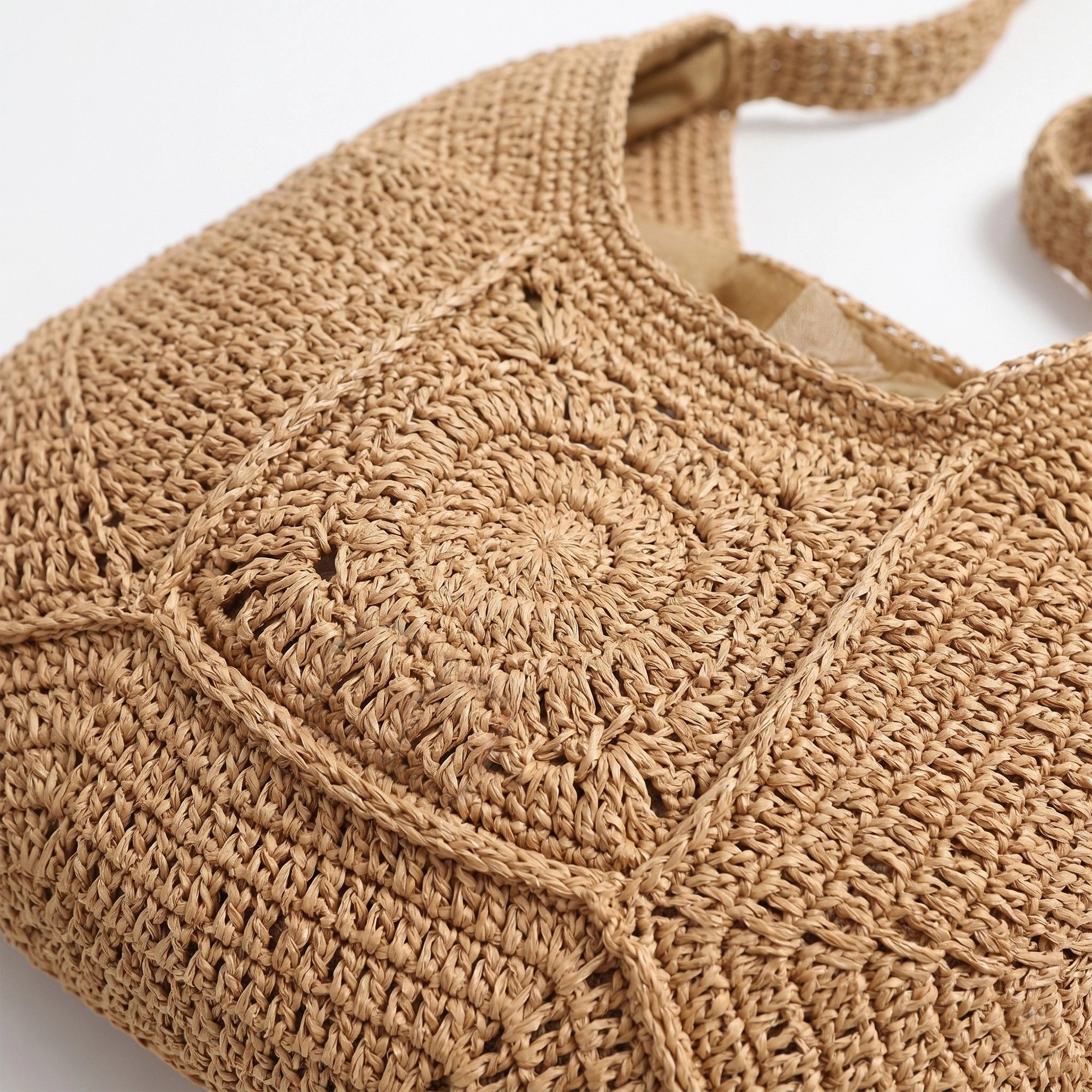 Alilang Women's Woven Crochet Shoulder Bag with Geometric Pattern Slouchy Hobo Lightweight Knit Handbag