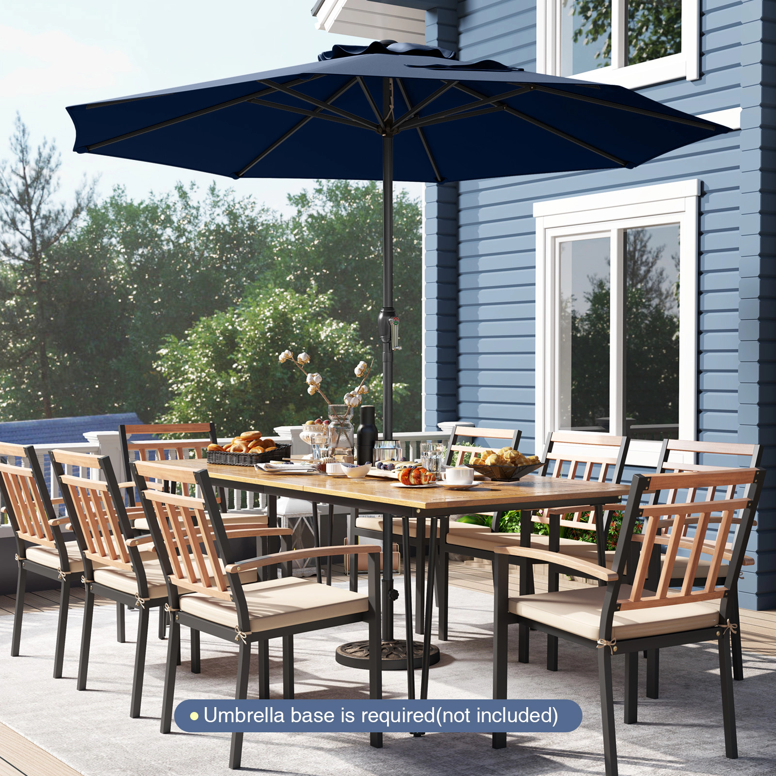 SUGIFT 8.5-ft Navy Blue Market Patio Umbrella, Crank Lift, 8 Ribs, Vented Canopy
