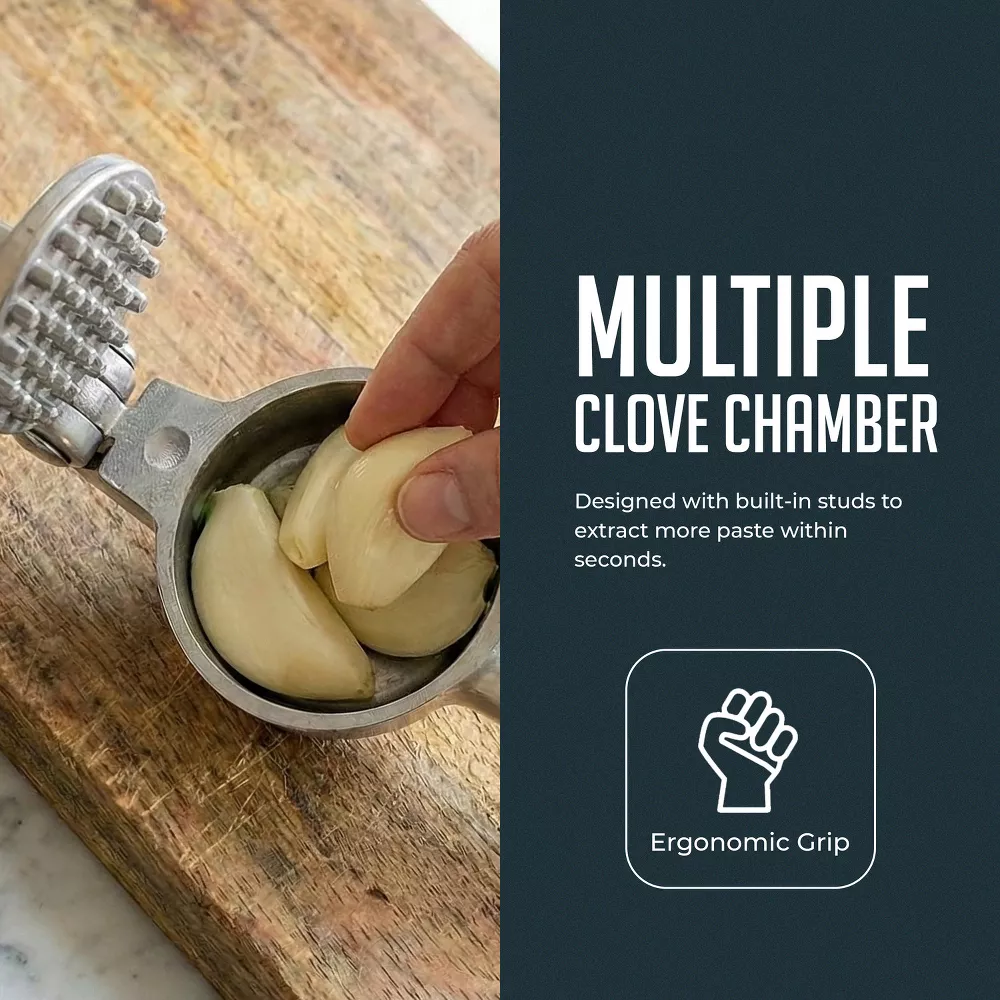 Luminuxe Garlic Press Set, Garlic Mincer w/ Silicone Peeler & Cleaning Brush, Easy Squeeze Ergonomic Handle, Rust Proof