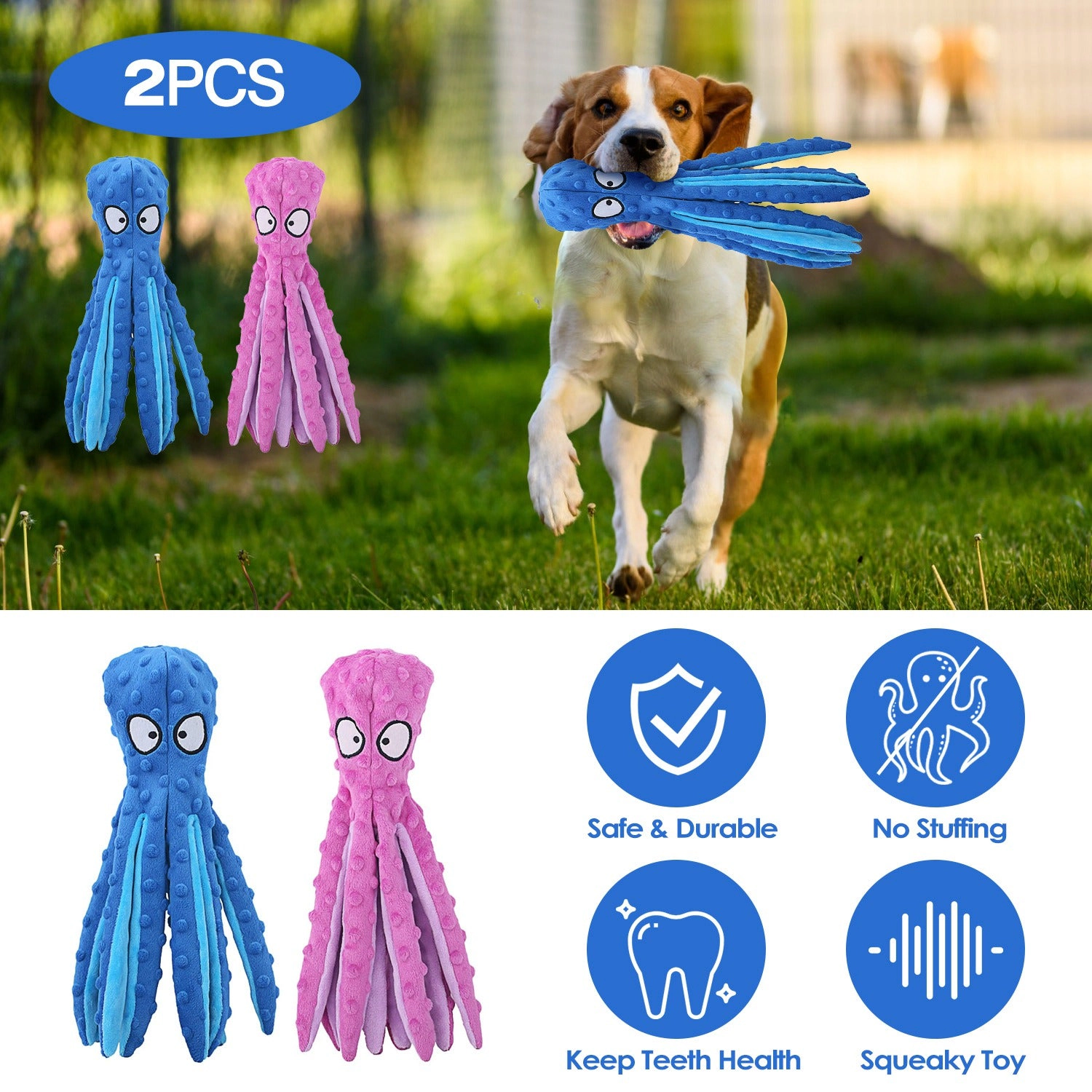 GBruno No-Stuffing Crinkle Octopus Dog Toy 2-Pack