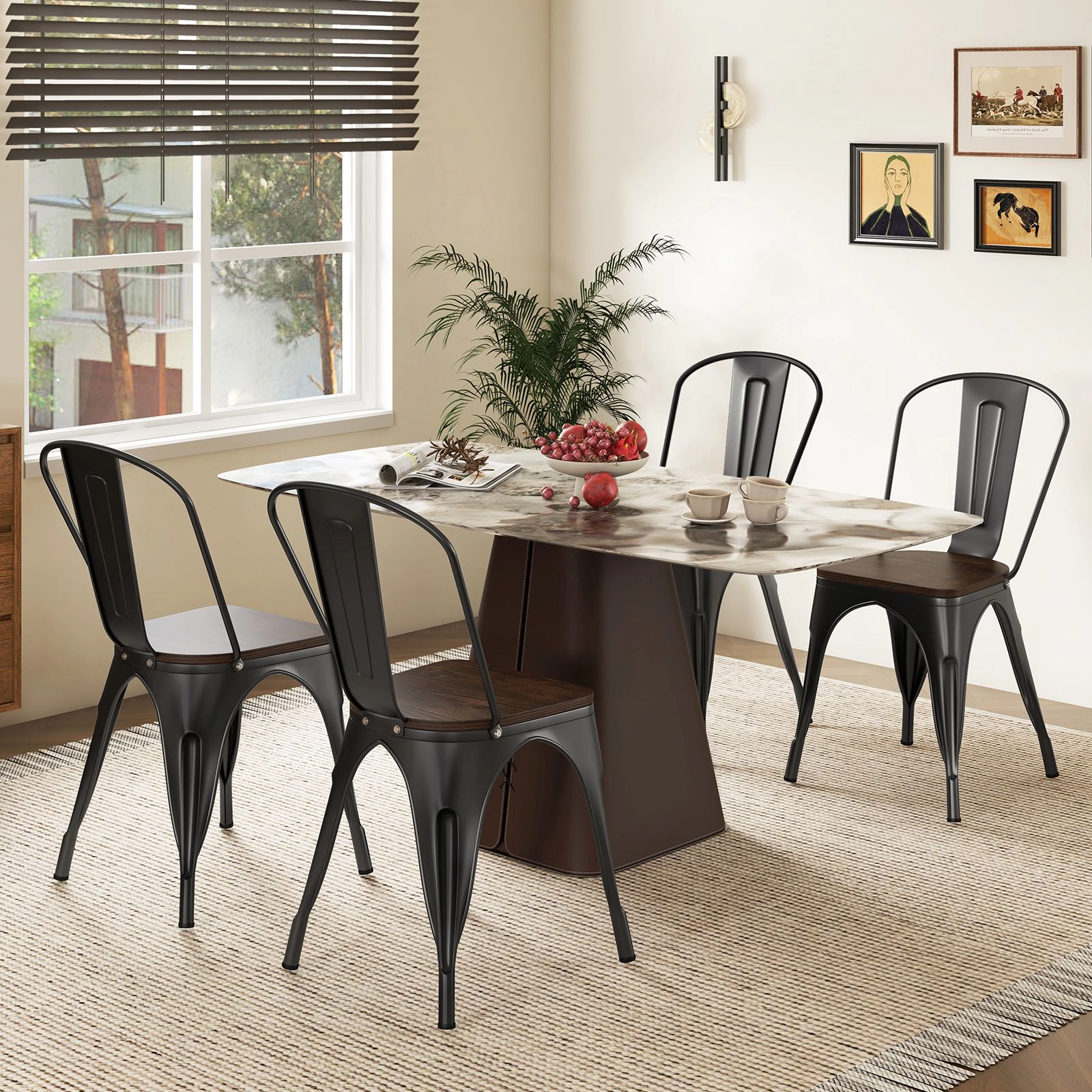 SlickBlue Unisex Set of 4 Metal Dining Chairs with Wood Seats