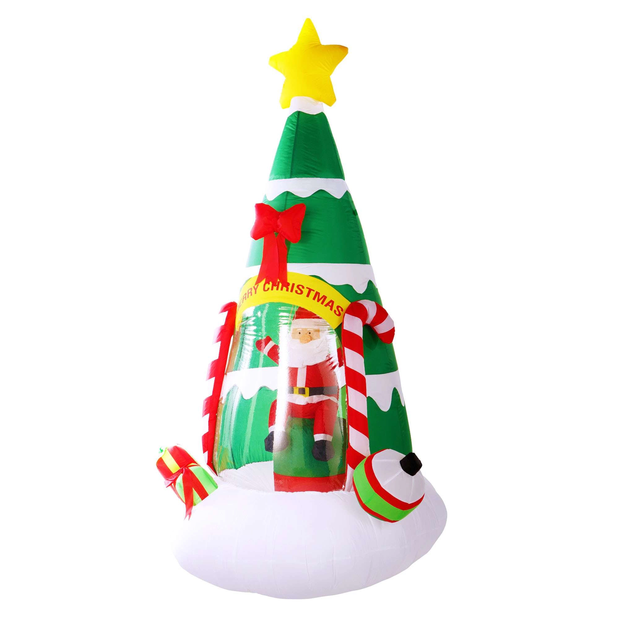 G128 7 ft Inflatable Christmas Tree with Waving Santa, Candy Canes & Multicolor LED Lights