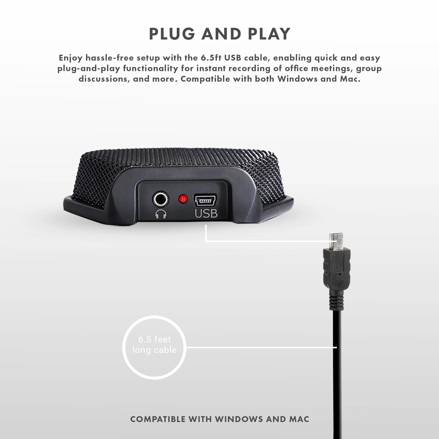 Movo MC1000 Conference USB Microphone for Computer Desktop and Laptop with 180 deg / 20' Long Pick up Range Compatible