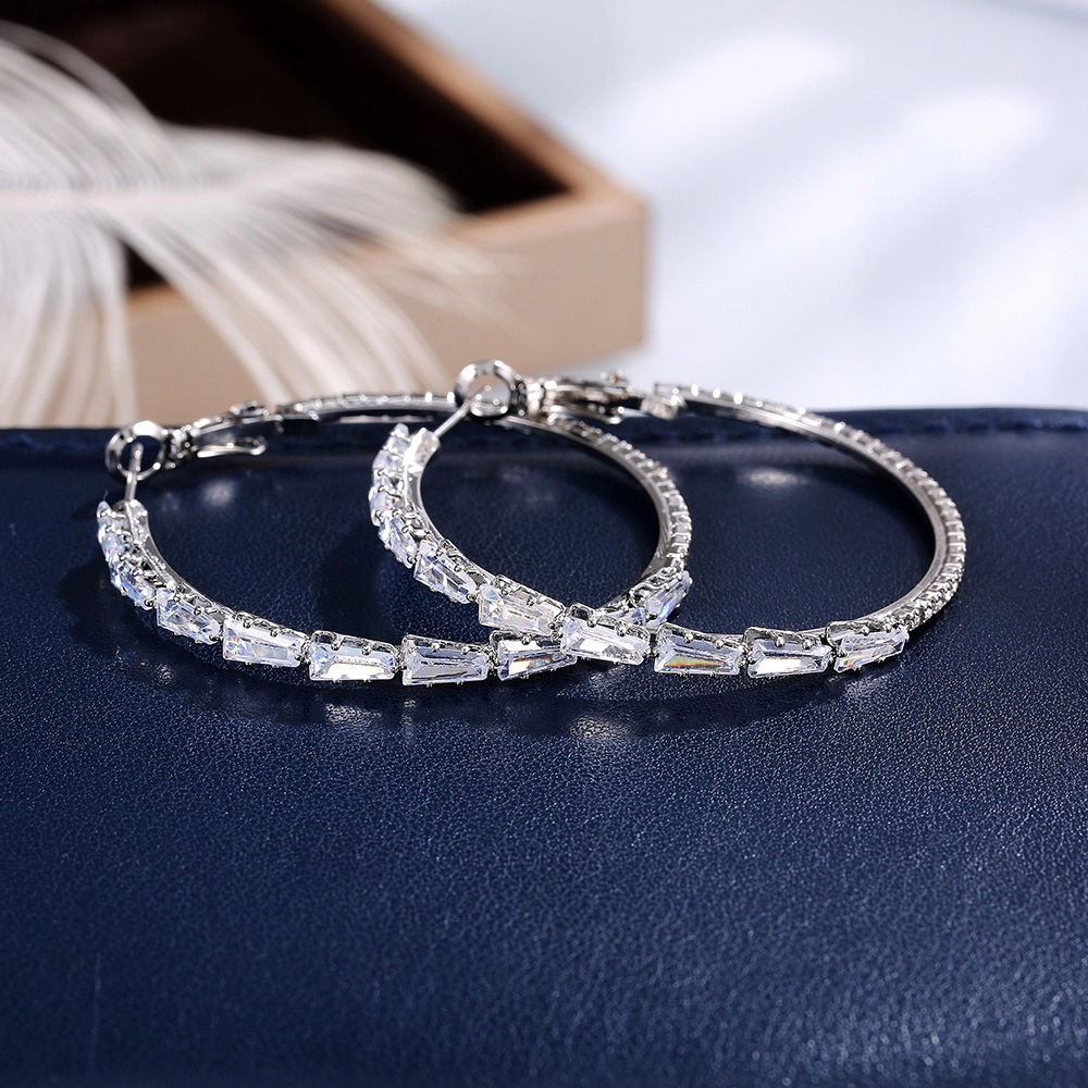 Full Pave Sparkling Cubic Zirconia Large Circle Hoop Earrings for Women