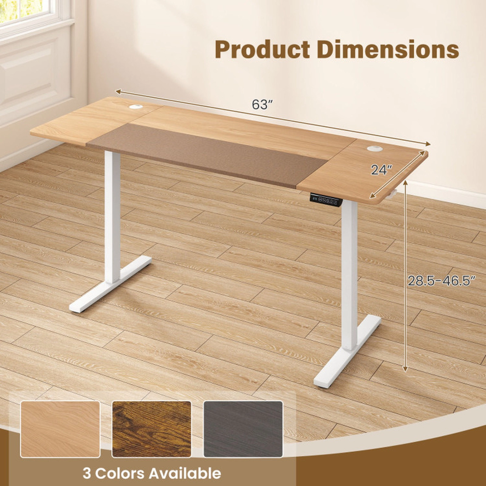 SUGIFT Natural and White Electric Standing Desk, Adjustable Height, Quiet Motor
